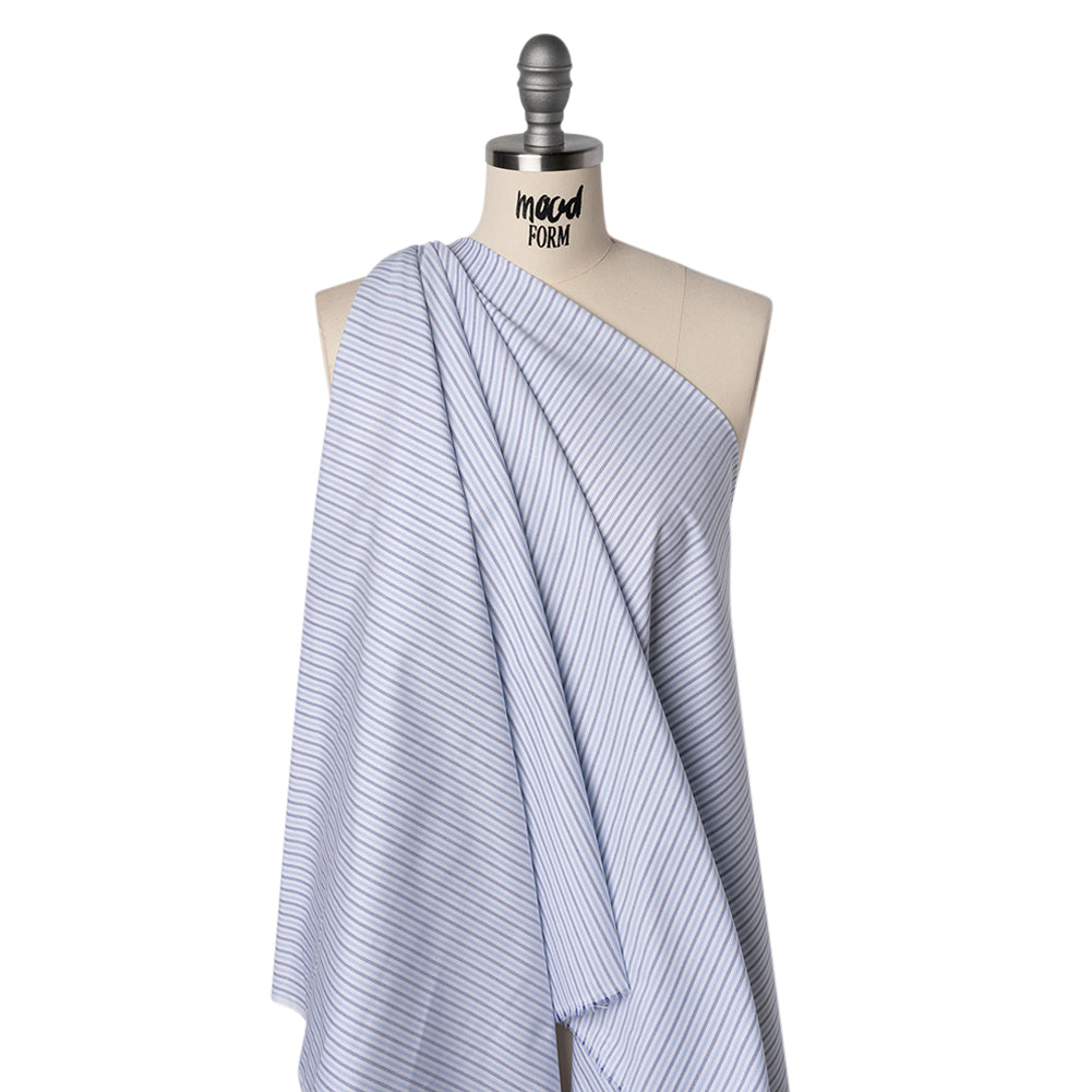 Cotton Oxford Shirting - Sky, Bright Blue and White Candy Stripes - Deadstock