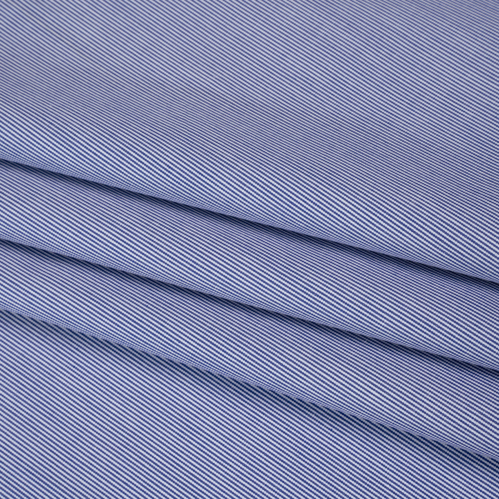 Cotton Shirting - Blue and White Narrow Stripes - Deadstock Folded
