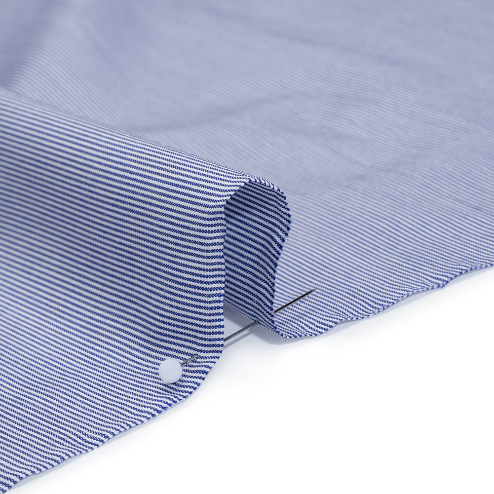 Cotton Shirting - Blue and White Narrow Stripes - Deadstock Detail