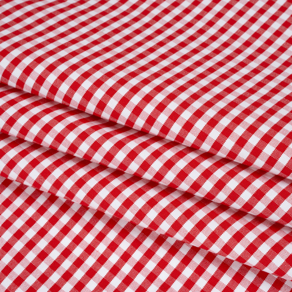 Cotton Oxford Shirting - Red and White Gingham Checks - Deadstock