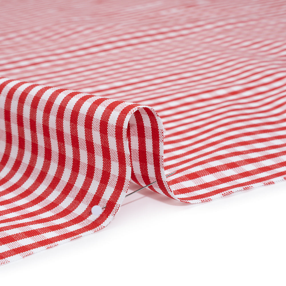Cotton Oxford Shirting - Red and White Gingham Checks - Deadstock