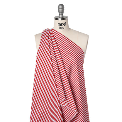 Cotton Oxford Shirting - Red and White Gingham Checks - Deadstock