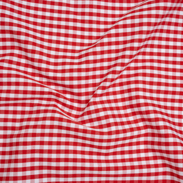 Cotton Oxford Shirting - Red and White Gingham Checks - Deadstock