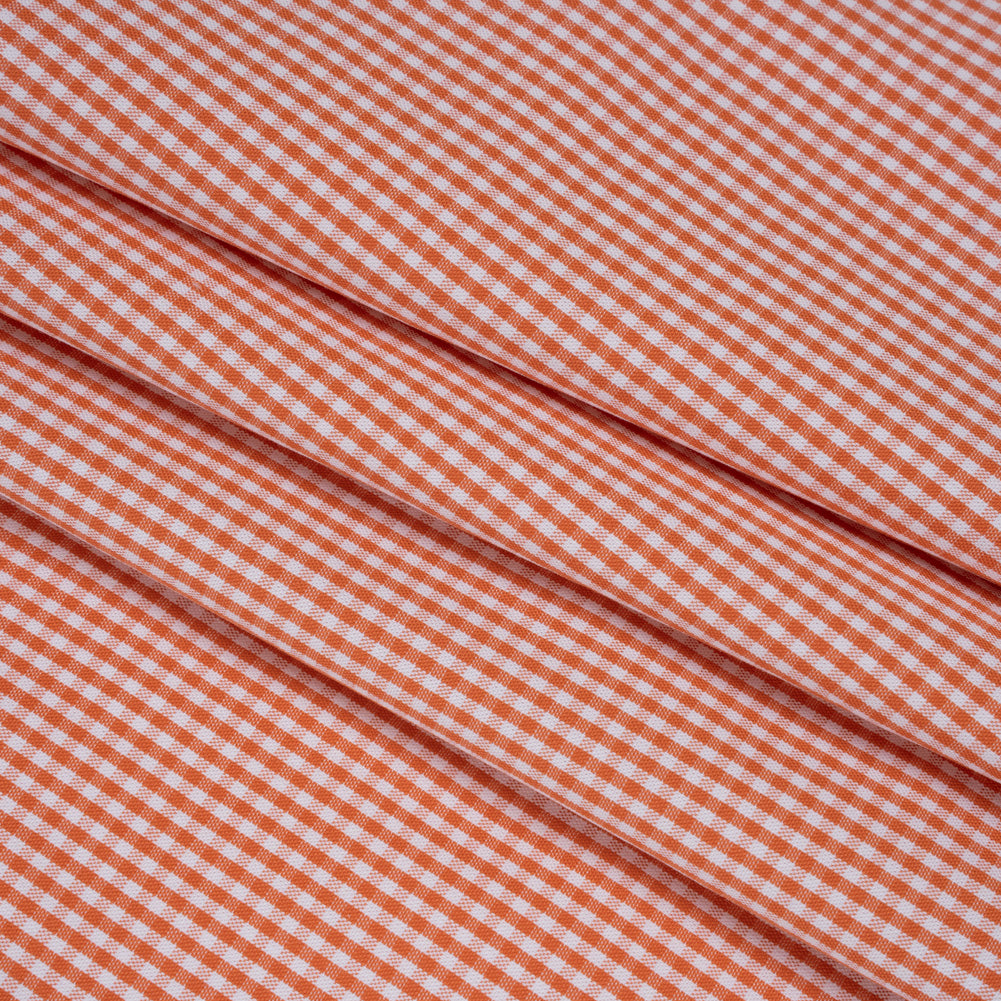 Cotton Oxford Shirting - Orange and White Little Gingham Checks - Deadstock
