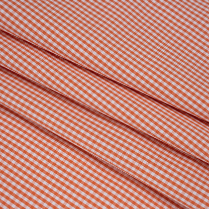 Cotton Oxford Shirting - Orange and White Little Gingham Checks - Deadstock