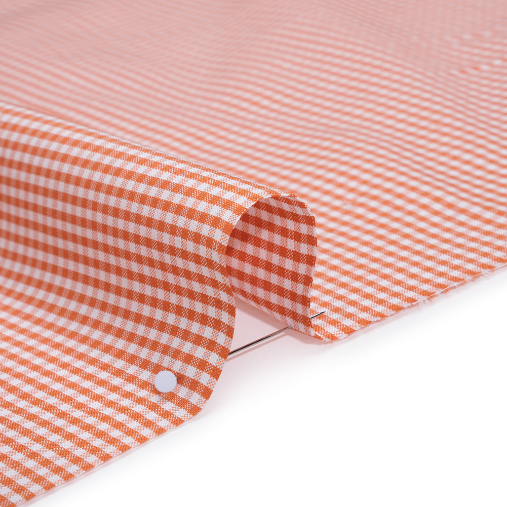 Cotton Oxford Shirting - Orange and White Little Gingham Checks - Deadstock