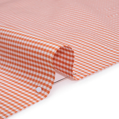 Cotton Oxford Shirting - Orange and White Little Gingham Checks - Deadstock