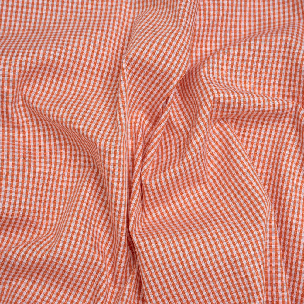 Cotton Oxford Shirting - Orange and White Little Gingham Checks - Deadstock