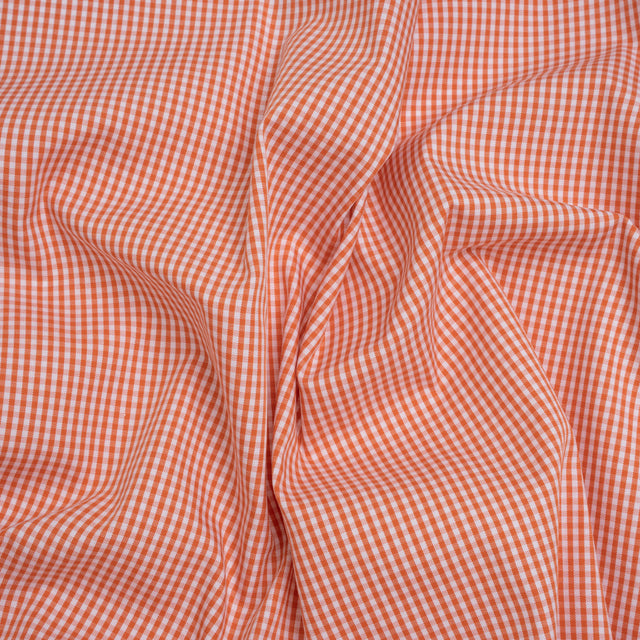 Cotton Oxford Shirting - Orange and White Little Gingham Checks - Deadstock