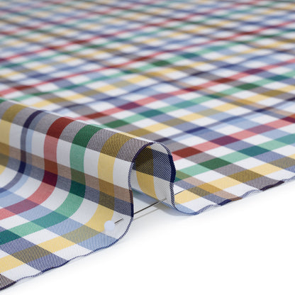 Cotton Twill Shirting - Blue, Red and Green Plaid - Deadstock Detail