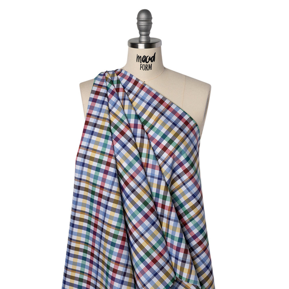 Cotton Twill Shirting - Blue, Red and Green Plaid - Deadstock Drape