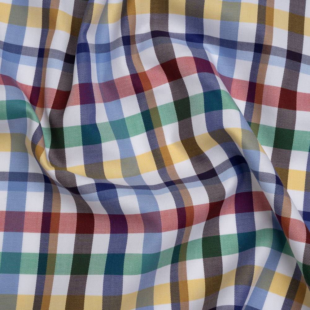 Cotton Twill Shirting - Blue, Red and Green Plaid - Deadstock