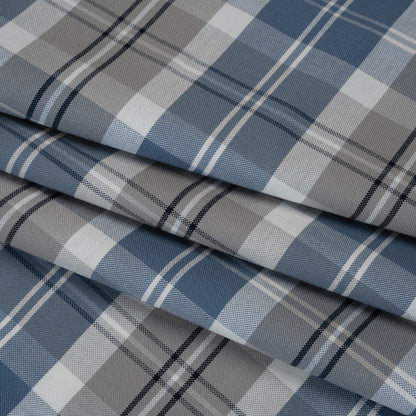 Cotton Oxford Shirting - Country Blue, Steel Gray and Midnight Plaid - Deadstock