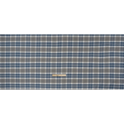 Cotton Oxford Shirting - Country Blue, Steel Gray and Midnight Plaid - Deadstock