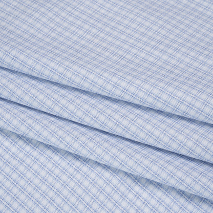 Cotton Twill Shirting - Sky, Medium Blue and White Checked Plaid - Deadstock