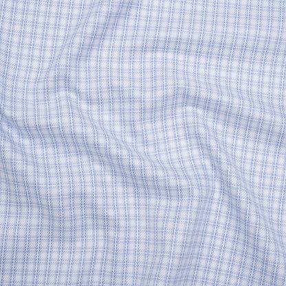 Cotton Twill Shirting - Sky, Medium Blue and White Checked Plaid - Deadstock