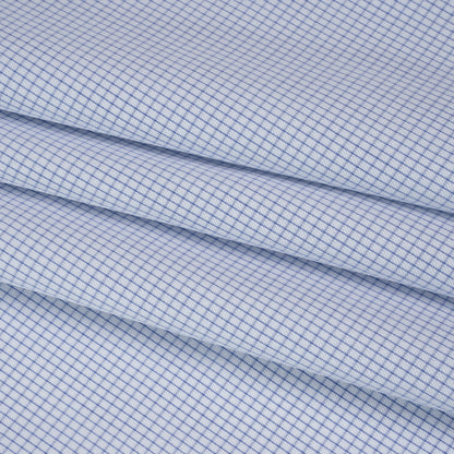 Cotton Twill Shirting - Cobalt Blue and White Mini Windowpane Check - Deadstock Folded