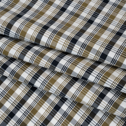 Cotton Oxford Shirting - Midnight Blue, Olive and White Plaid - Deadstock