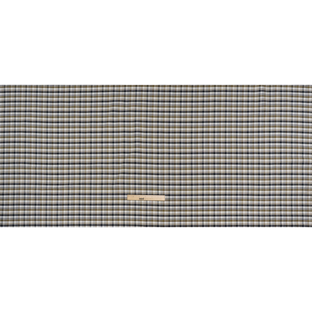 Cotton Oxford Shirting - Midnight Blue, Olive and White Plaid - Deadstock