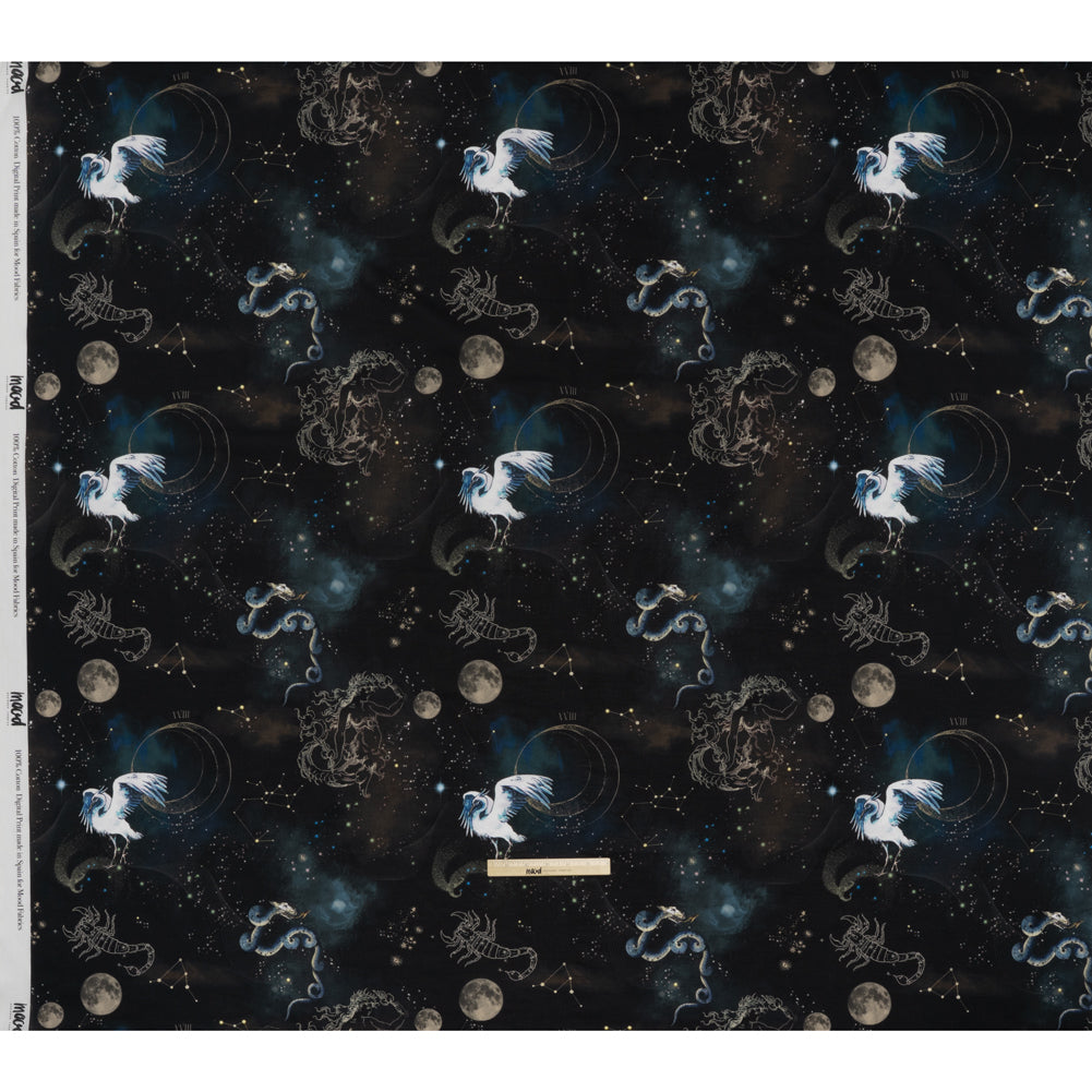 Cotton Voile - Black Celestial Birds - Apollo's Disguise Print - Mood Exclusive Gaia Collection Full
