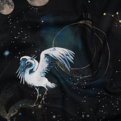 Cotton Voile - Black Celestial Birds - Apollo's Disguise Print - Mood Exclusive Gaia Collection