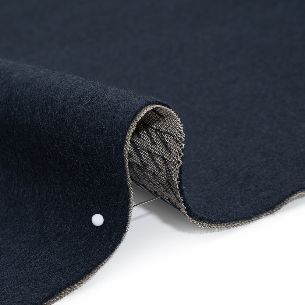 Undercollar Wool Felt with Pad Stitched Canvas Backing Made in Italy - Navy Blue and Oatmeal - Deadstock