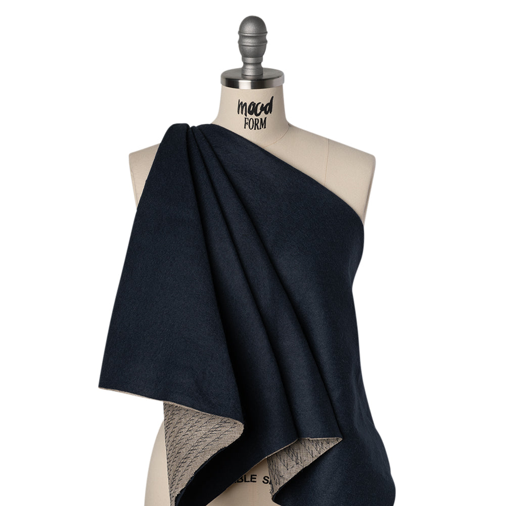 Undercollar Wool Felt with Pad Stitched Canvas Backing Made in Italy - Navy Blue and Oatmeal - Deadstock
