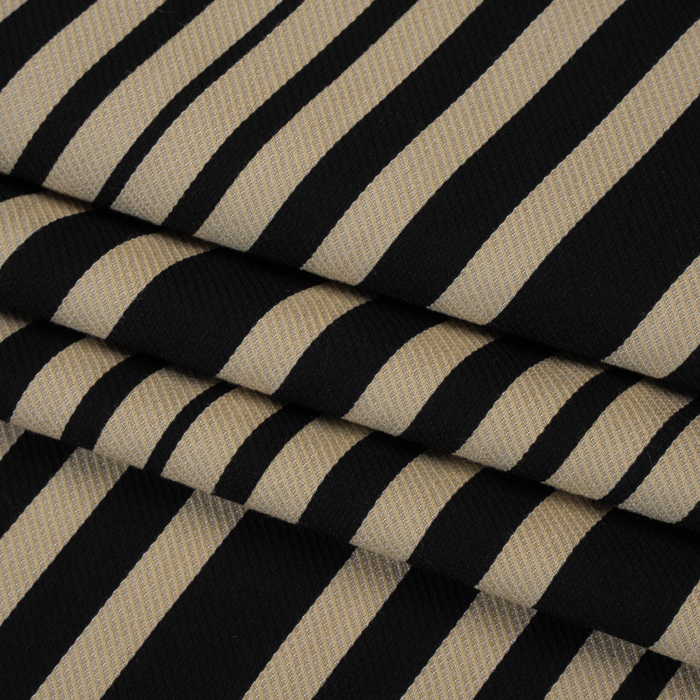 Textured Rayon Twill by Trina Turk - Beige and Black Barcode Stripes - Designer Deadstock