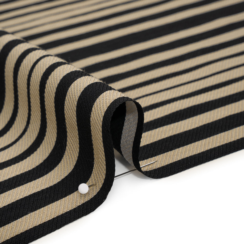 Textured Rayon Twill by Trina Turk - Beige and Black Barcode Stripes - Designer Deadstock