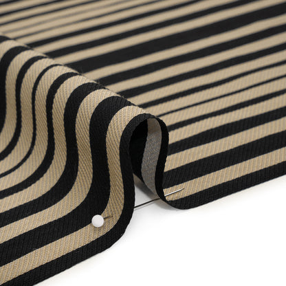 Textured Rayon Twill by Trina Turk - Beige and Black Barcode Stripes - Designer Deadstock