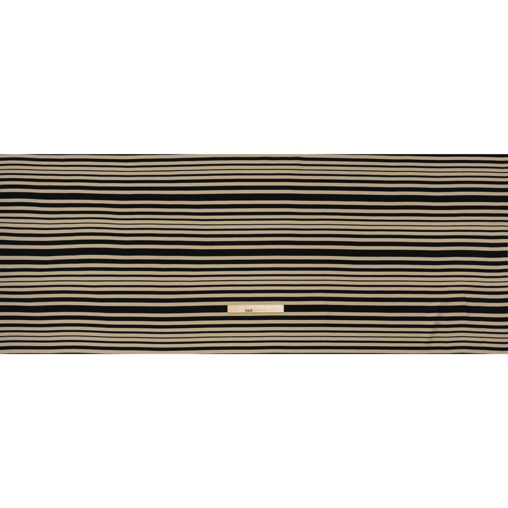 Textured Rayon Twill by Trina Turk - Beige and Black Barcode Stripes - Designer Deadstock