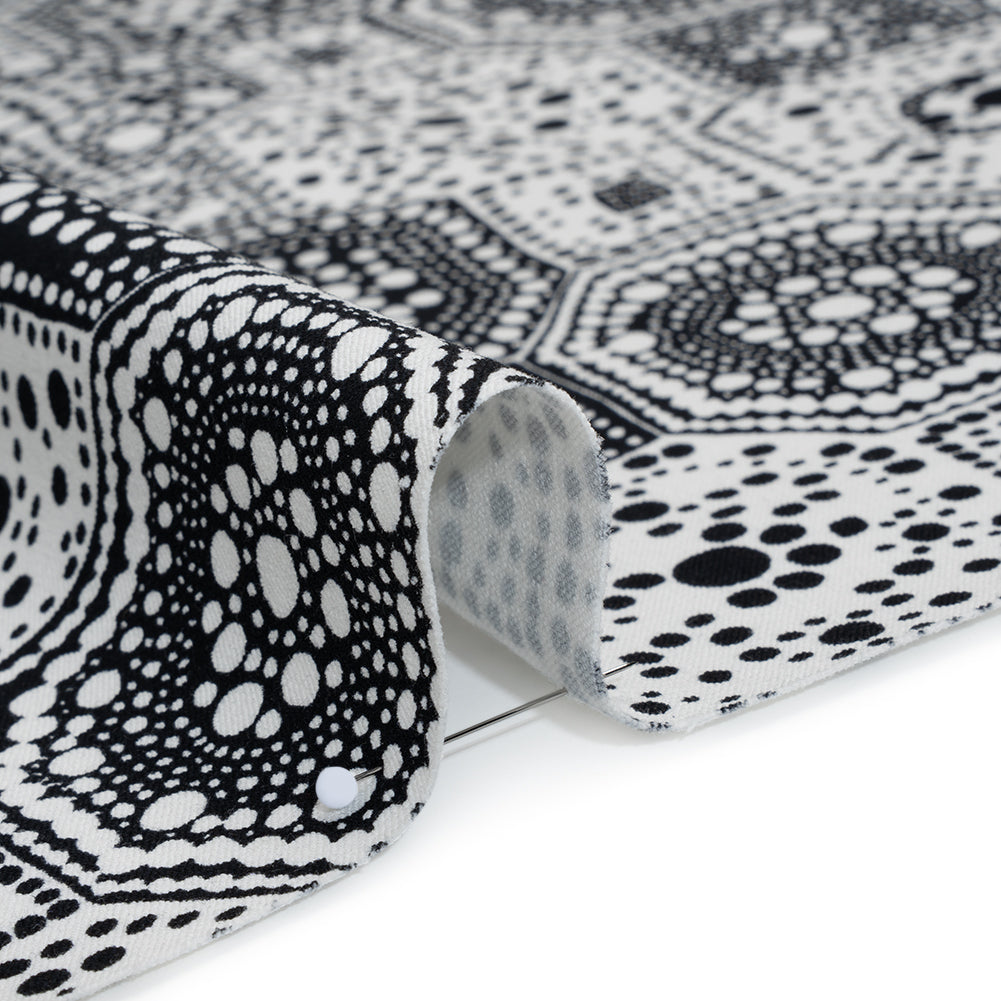 Stretch Cotton Twill Print by Trina Turk - Black and White Spotted Tiles - Designer Deadstock
