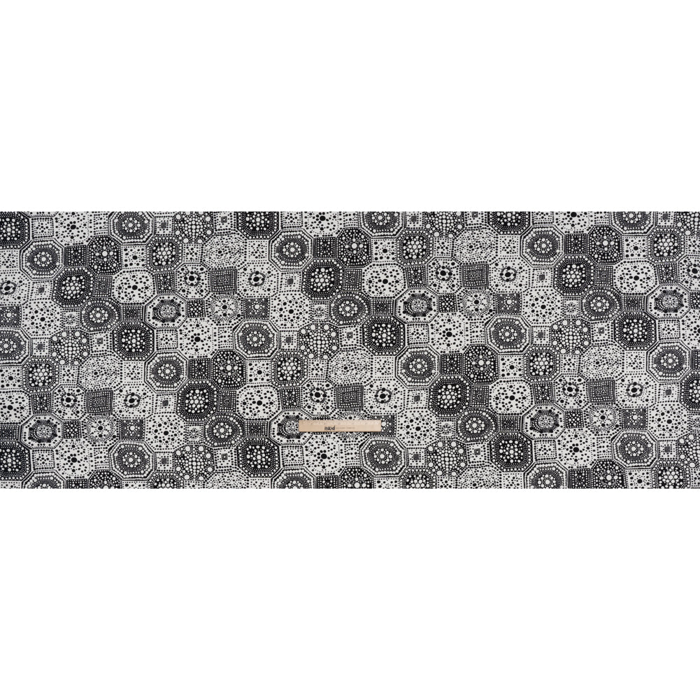 Stretch Cotton Twill Print by Trina Turk - Black and White Spotted Tiles - Designer Deadstock