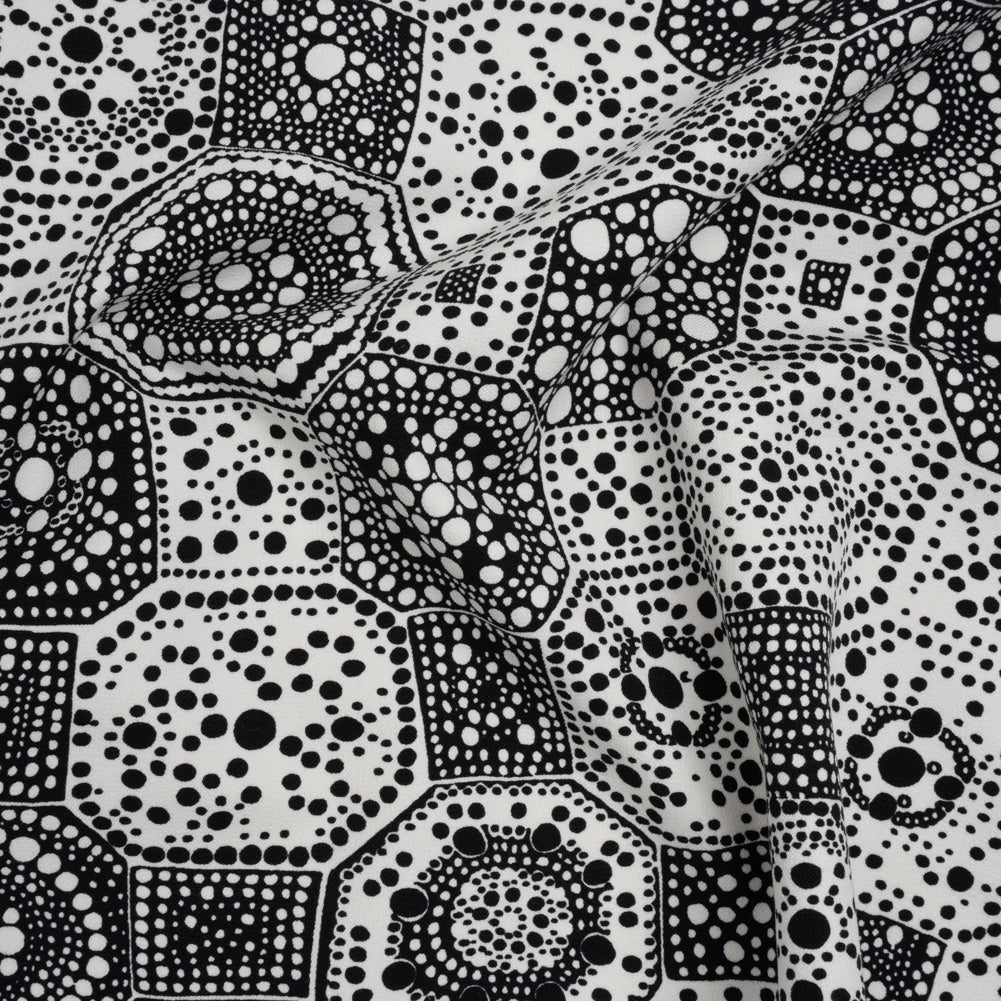 Stretch Cotton Twill Print by Trina Turk - Black and White Spotted Tiles - Designer Deadstock