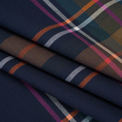 Stretch Polyester and Viscose Twill by Trina Turk - Navy, Olive and Pink Plaid - Designer Deadstock