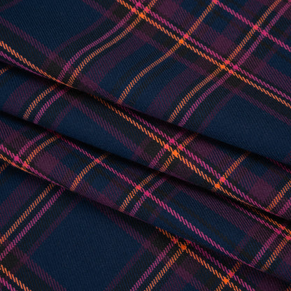 Stretch Polyester and Viscose Twill by Trina Turk - Navy, Pink and Orange Plaid - Designer Deadstock