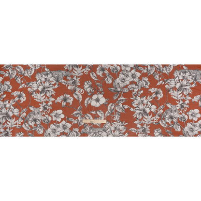 Silk Chiffon Print Made in Italy - Terracotta Brown, Black and Light Gray Flowers and Jungle Cats - Deadstock