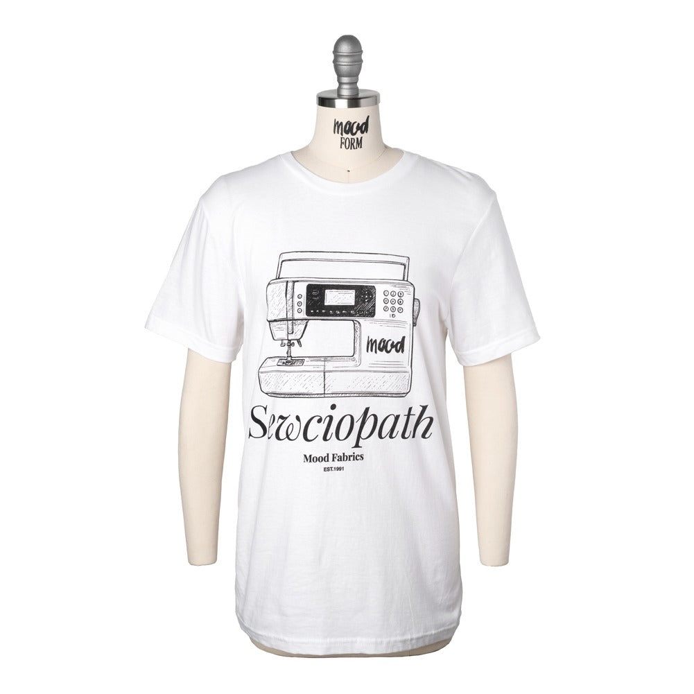 Mood T-Shirt - Unisex Crew Neck - White Sewciopath Sewing Machine - Full