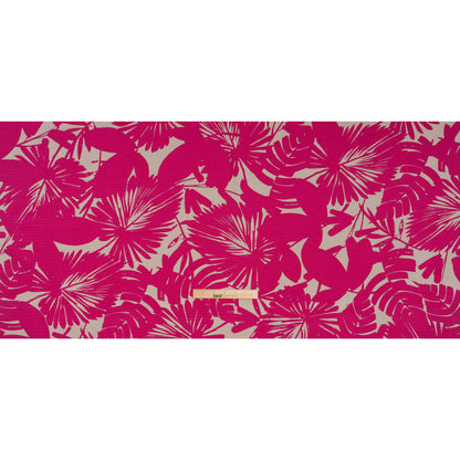 Stretch Cotton Faille Print by Trina Turk - Hot Pink and Light Gray Palm Leaves - Designer Deadstock