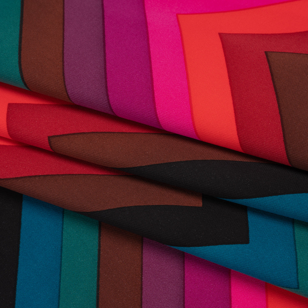 Stretch Rayon 4-Ply Crepe Print by Trina Turk - Pink, Brown and Teal Chevrons - Designer Deadstock