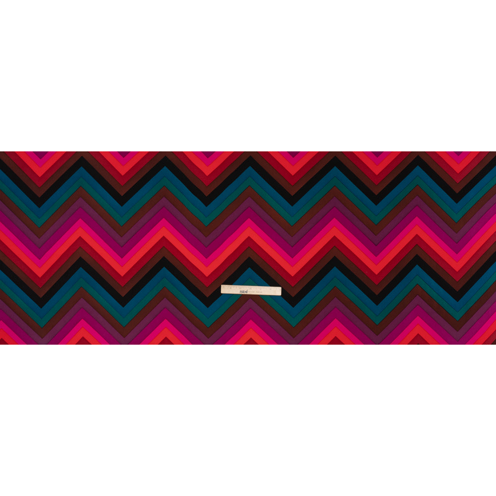 Stretch Rayon 4-Ply Crepe Print by Trina Turk - Pink, Brown and Teal Chevrons - Designer Deadstock