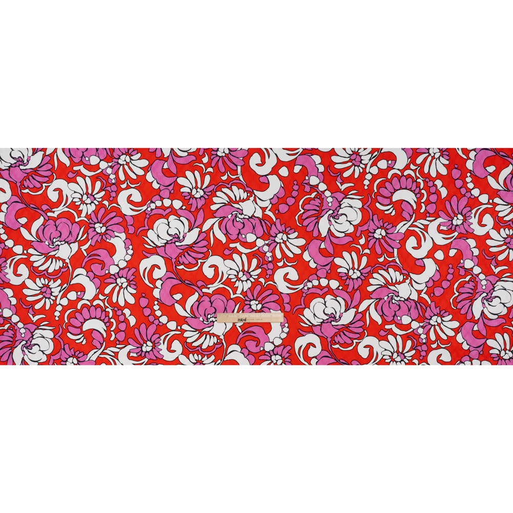 Stretch Cotton Jacquard Print by Trina Turk - Hot Pink, Red and White Florals on Ogees - Designer Deadstock - Full