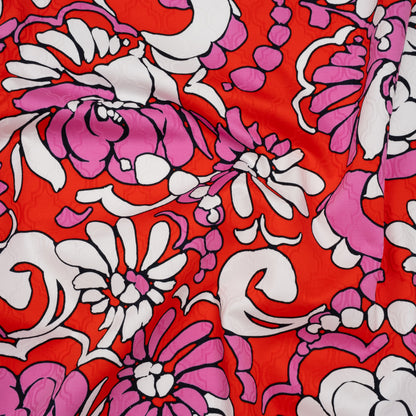 Stretch Cotton Jacquard Print by Trina Turk - Hot Pink, Red and White Florals on Ogees - Designer Deadstock