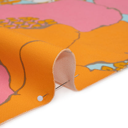 Stretch Cotton Broken Twill Print by Trina Turk - Pink, Orange and Sky Blue Floral - Designer Deadstock Detail