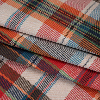 Super Stretchy Cotton Twill by Trina Turk - Red, Blue and Orange Plaid - Designer Deadstock