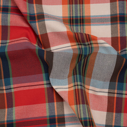 Super Stretchy Cotton Twill by Trina Turk - Red, Blue and Orange Plaid - Designer Deadstock