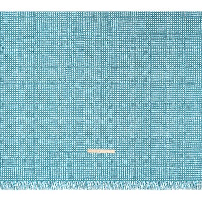 Textured Stretch Cotton Basketweave Panel by Trina Turk - Green Blue and White Circle Grid and Printed Fringe Border - Designer Deadstock