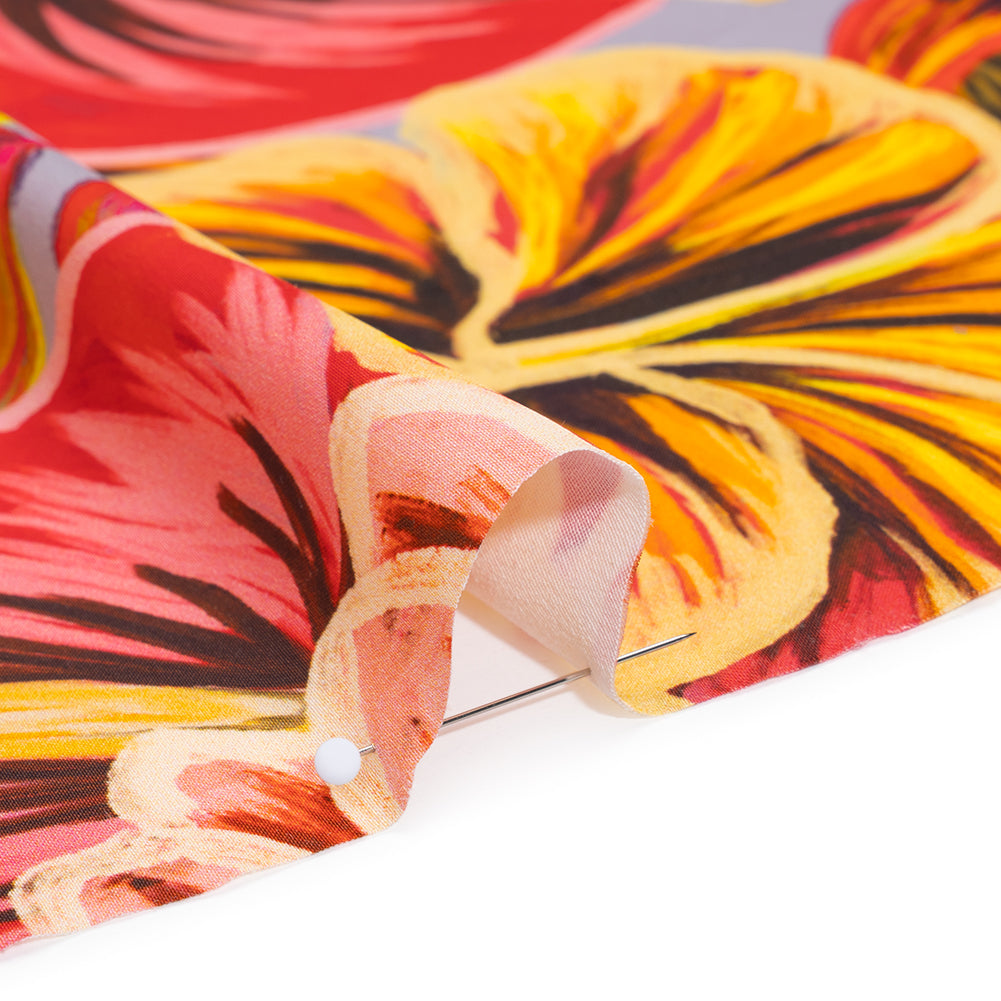 Polyester Satin - Orange, Red and Lemon Yellow Lush Flowers - Mood Exclusive Fireflower Paradise Print
