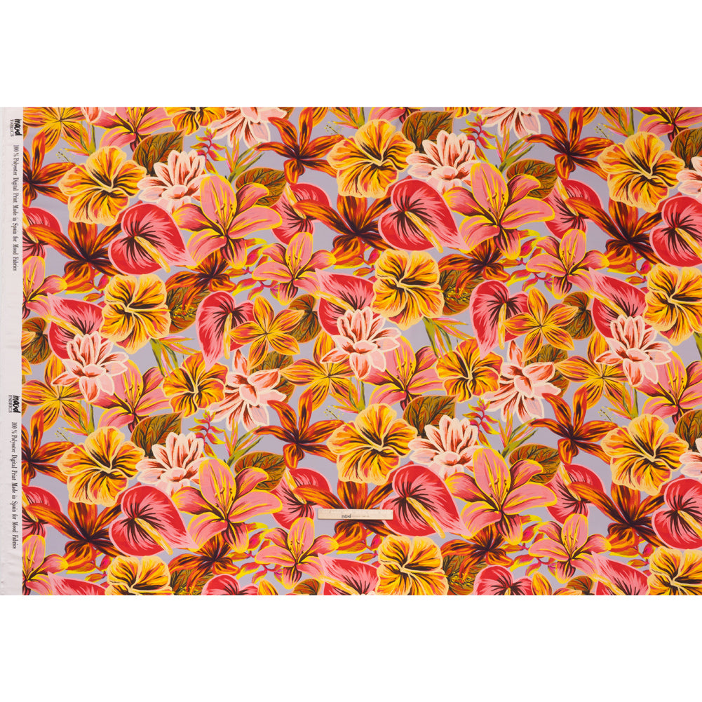 Polyester Satin - Orange, Red and Lemon Yellow Lush Flowers - Mood Exclusive Fireflower Paradise Print