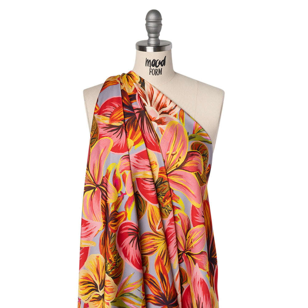 Polyester Satin - Orange, Red and Lemon Yellow Lush Flowers - Mood Exclusive Fireflower Paradise Print